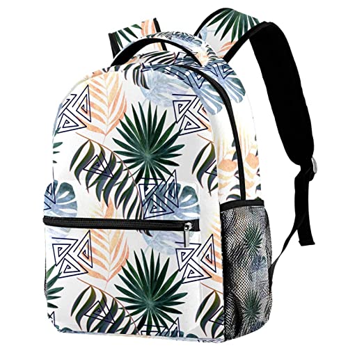 Sac à dos de voyage motif géométrique et feuilles taille Medium pour filles et garçons avec porte-bouteille