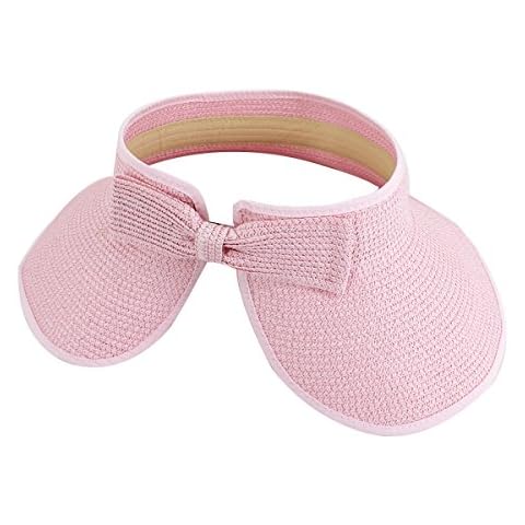 Meliya Women's Straw Sun Hat Summer Beach Visor Foldable Wide Brim Topless Sun Cap, Pink Cover