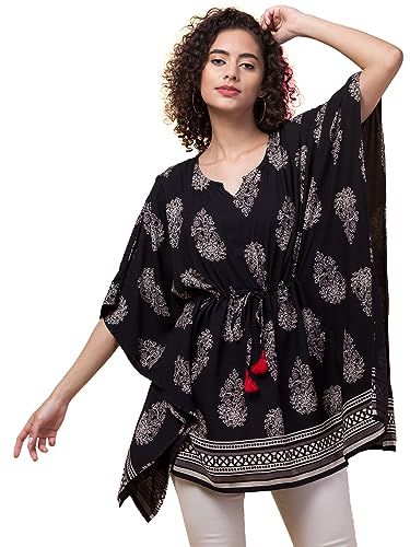 Image of Hive91 Floral Elegance: Rayon Kaftan with Fringes