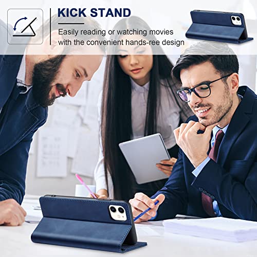 Image of Jasonyu Flip Wallet Case for iPhone 11,Leather Magnetic Folio Cover with Card Holder,Kickstand - TPU Shockproof Durable Protective Phone Case,Blue