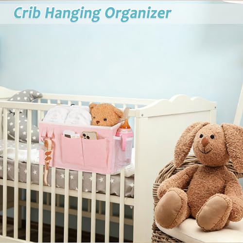 Image of Loghot Bedside Caddy /Bedside Storage Bag Hanging Organizer for Bunk and Hospital Beds,Dorm Rooms Bed Rails,Can be Placed Glasses,Books,Mobile Phones,Keys (Light Pink)