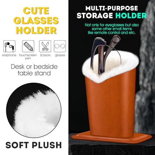 Image of Pack of 2 Plush Lined Eyeglasses Holder Stand Protective Glasses Case For Desks Or Nightstands