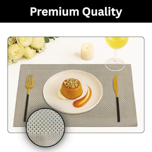 Image of Amazon Brand - Umi PVC Vinyl Box Design Placemat ST0000434 - Heat Resistant, Wipe Clean, Anti-Skid Table Mats for Dining Table, KitchenHome Decor (30x45 CM Golden Set of 6)