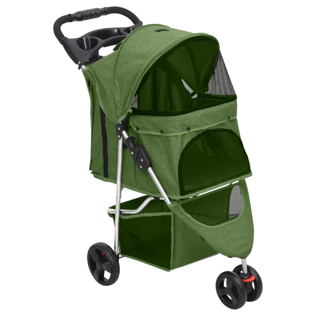 vidaXL Folding Dog Stroller Portable Puppy Pushchair Wheeled Dog Carriage Pet Puppy Pram with Storage Green 80x46x98 cm Oxford Fabric