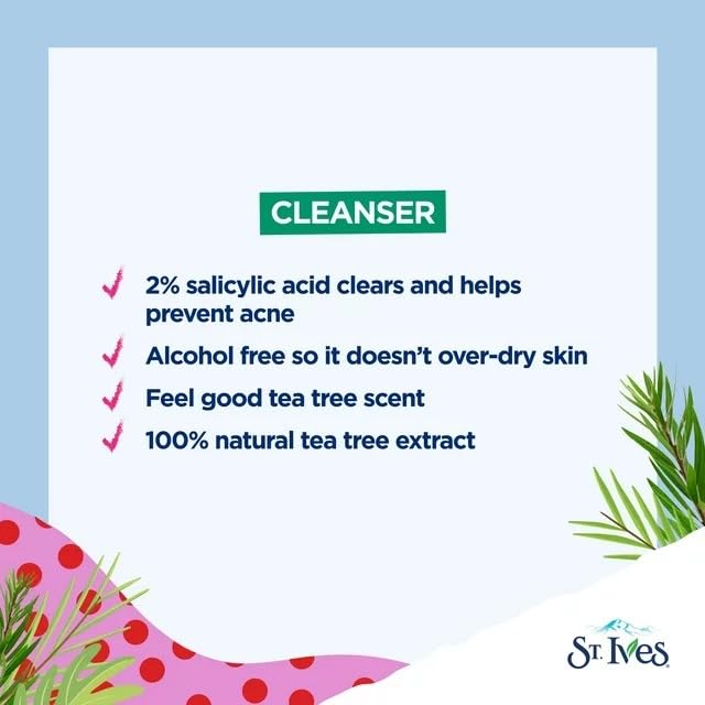 Miniatura 6 de St. Ives Limpiador facial para control del acné, cuidado de la piel con 2% de ácido salicílico y extracto de árbol de té 100% natural, 8 onzas