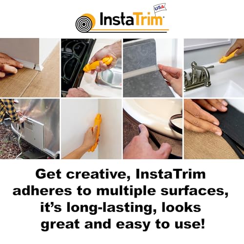 Image of Instatrim Flexible Self-Adhesive Trim Bundle with Applicator & Corners - Caulking Kit with 50ft Black 1 /2 inch Wide Caulk Strip, Applicator Tool, & 6 Corners - InstaTrim The Original Flexible Trim