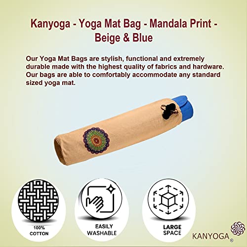 Image of Yoga Mat Cover Bag | Cotton Exercise Fitness Durable | Mat Carry Bag Cover Only with Strong Shoulder Straps | Yoga Mat Bag for Men & Women (Beige & Blue, L 74 X W 25 Cm)