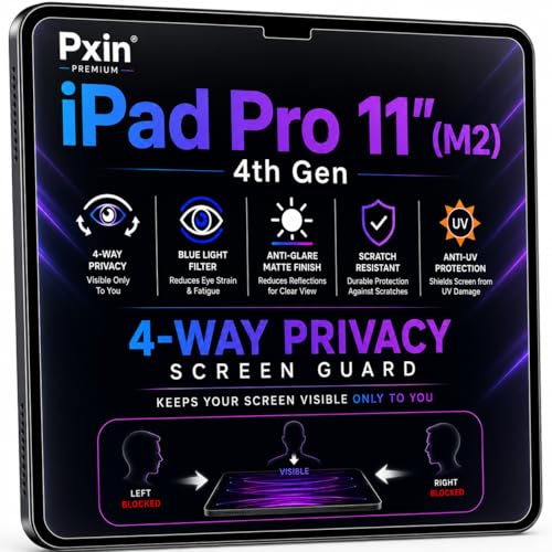 Image of Pxin 360 Pro Privacy Screen guard compatible with iPad Pro 11 inch (M2) | Anti Glare | Anti UV | Anti Blue | Anti Reflection | Privacy Filter | Unbreakable Build