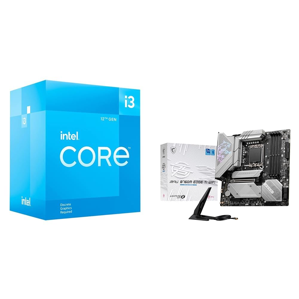 Intel Core i3-12100F Desktop Processor + MSI MPG B760M Edge TI WiFi Gaming Motherboard