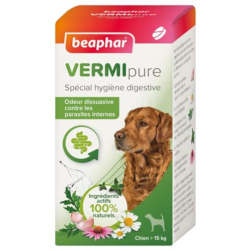 BEAPHAR – VERMIPURE – Comprimé hygiène digestive pour chien de moyenne à grande taille >15kg – Actifs naturels de plante – Lutte contre l'indigestion – Renforce le système immunitaire – 50 comprimés