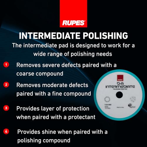 Image of RUPES 9.DA180B Pack of 12 Light Blue D-A Intermediate Foam Polishing Pads 180mm | Ideal for Paint Correction | Compatible with 6 inch Backing Plate | Improves Cutting and Finishing Performance