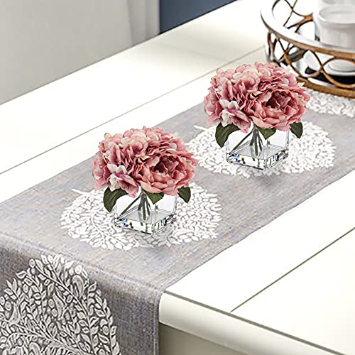 Briful Fake Flowers in Vase Silk Peony Hydrangea Flowers with Faux Water for Home Wedding Party Decoration Artificial Flowers Peony Hydrangea in Glass Pots for Table Centerpieces - Image 3