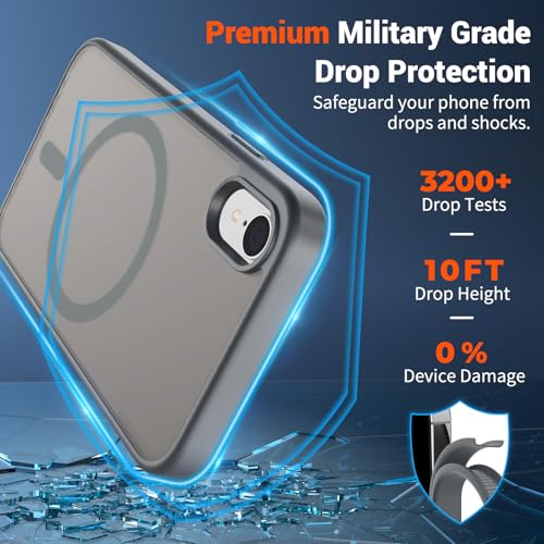 Image of SUPFINE Magnetic for iPhone XR Phone Case Gray | With Screen Protector, Translucent Matte, Compatible with MagSafe, Military Grade Drop Proof, Rugged Shockproof Protective