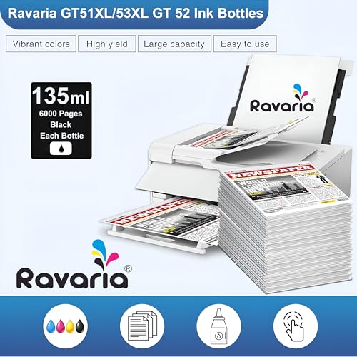 Image of Refill Ink for HP GT51XL /53XL GT 52 for HP Ink Tank 115, 310, 315, 319, 410, 415, 416, 419, 455, 500, 515, 530, 615, 750, 790, 670, GT5810, GT5811, GT5820 (GT51XL Black 2 Pcs)