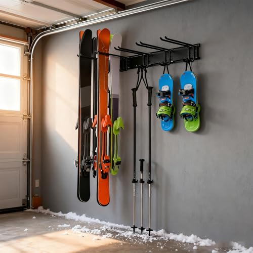 Porte-skis mural résolvant l'encombrement des fixations de snowboard - 3