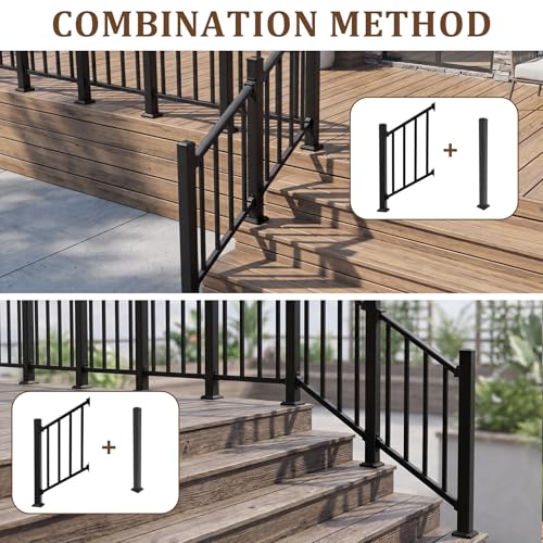 Akenow 36in H X 2 Ft Deck Railing Kit，Black Porch Railing with Post，1 Post+1 Panel All-in-One Installation, AAMA 2604 Coat Modular Deck Kits for Outdoor Steps Decks, Porches & Balconies Stairs by Akenow - Used condition - Image 6