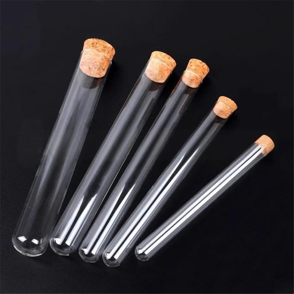 Tubo de ensayo de vidrio de laboratorio con fondo redondo y tapón de corcho, diámetro exterior de 12 mm a 30 mm.(30x150mm 20pcs)