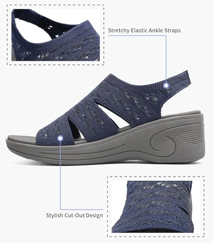 Image of Womens Wedge Sandals Platform Walking Sandals Open Toe Ankle Elastic Strap Casual Comfortable Summer Dressy