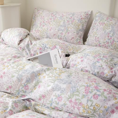 Image of Botanical Floral Comforter Set Full Size Aesthetic Cottagecore Bedding Set | Coquette Birds Flowers Pattern Comforter Soft Lightweight Bedding Comforter with 2 Pillowcases for All Season