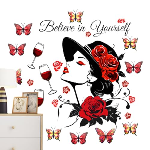 Pegatina de pared, pegatina de pared para mujer | Pegatina de pared para mujer silueta con citas - Mejora la decoración de la habitación, papel pintado para despegar y c