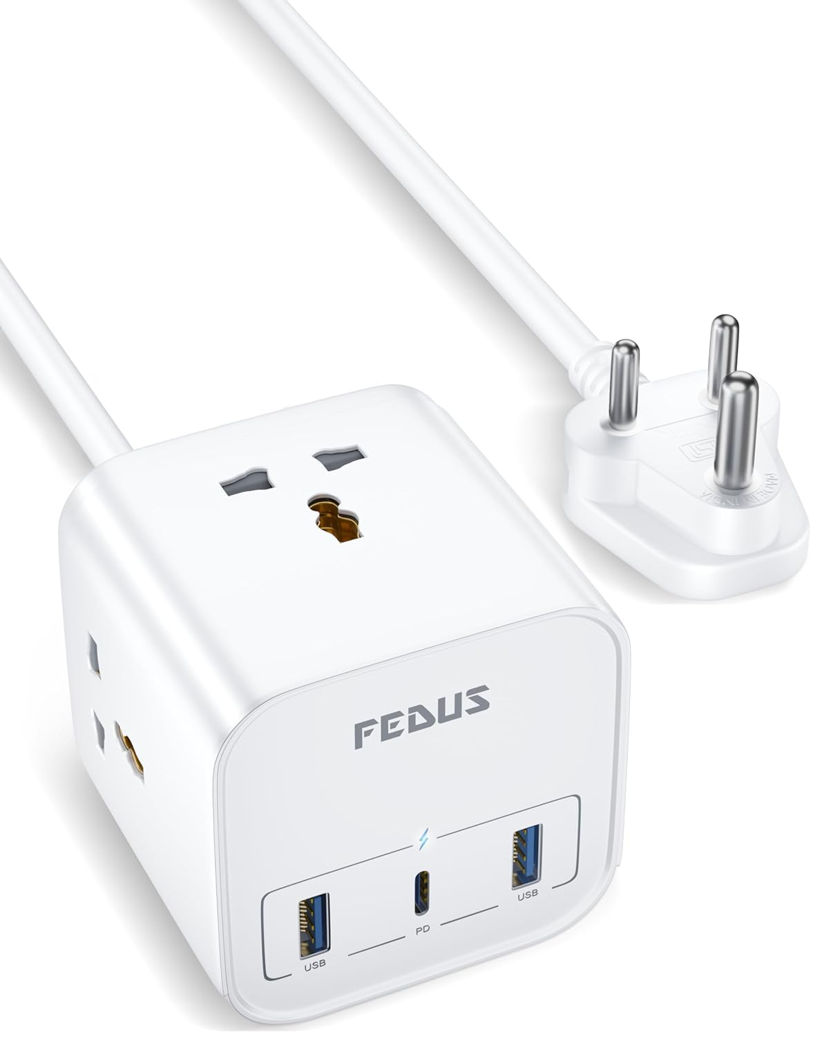 FEDUS Surge Protector, 3 Way Cube Shape Universal Sockets with USB Port Type A & C, 6 Feet Long Cable, Fireproof Power Strip Switch Board, Extension Board Cord Overload Protection, Spike Guard-image-31