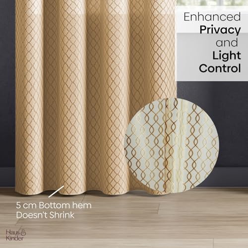 Image of haus & kinder Jacquard Sheer Door Curtains 7 Feet Long Pack of 2 Door Curtains, 7 Feet Curtains for Door, (Abstract Geometric Design, Sandstone Weave, 114x213cm)