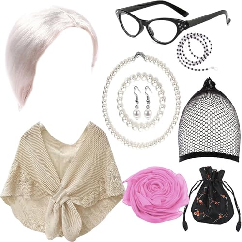 Costume de grand-mère femme adulte réglant le choix des accessoires de fête