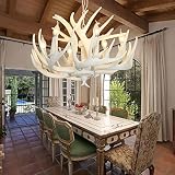 OJZZG White Antler Chandelier 6 Lights, Resin Deer Horn Chandelier with E12 Base, Farmhouse Antler L