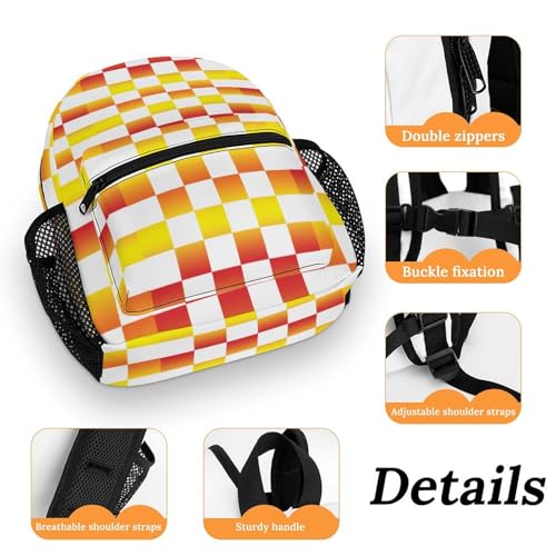 Gradient Fire White Checkers 13 Inch Backpack Lightweight Double Shoulder Bag with Zippers Unisex Daypack3