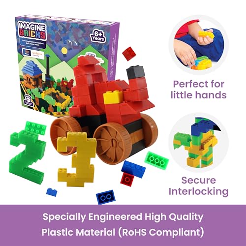 Image of Imagine Bricks - 282 Multicolour Interlocking Blocks, Building Blocks Construction Set for Boys & Girls, Boost Imagination & Fine Motor Skills, 6+ Years