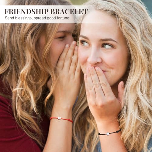 925 Sterling Silver Four Leaf Clover Bracelet for Women, Red Cord Adjustable Bracelet, Dainty Lucky Charm Jewelry Gift for Wife Mom — view 6