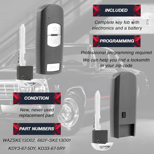 2X Key Fob Remote Replacement 3-Button for 2012 2013 2014 2015 2016 2018 2018 Mazda 3 CX3 CX5 Speed3 (WAZSKE13D02, 662F-SKE13D01 KDY3-67-5DY, KD33-67-5RY) by USARemote - Used condition - Image 4