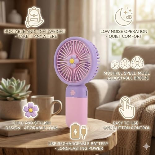 Image of Portable Handheld USB-C Rechargeable 3 Adjustable Speeds Mini Fan for Home Office & Outdoors (Sky Blue)