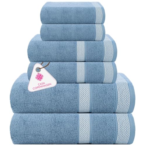 Casa Copenhagen Solitaire Juego de Toallas, diseñado en Dinamarca, 600 g/m², Hotel & SPA, Cocina y Baño, Set de 6 Piezas con 2 baño, 2 Toallas de Mano, 2 paños faciales – Azul Empolvado