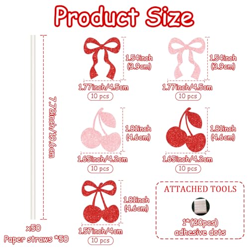 Pitillos de papel con diseño cereza y purpurina, pack 50 miniatura 4