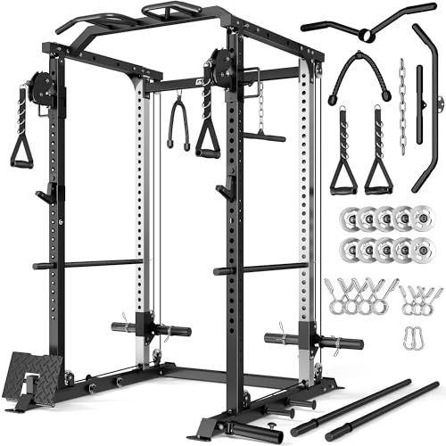 Image of DP01 Power Cage, 2000LBS Squat Rack with Cable Crossover and Dual Independent Pulley System, Full Cage for Full Body Training, Power Rack with More Training Attachments for Home Gym