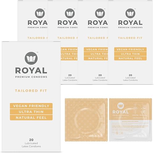 Royal Paquete a granel de condones veganos ultra finos de ajuste a medida, preservativos lubricados de primera calidad para hombres, lubricante sin