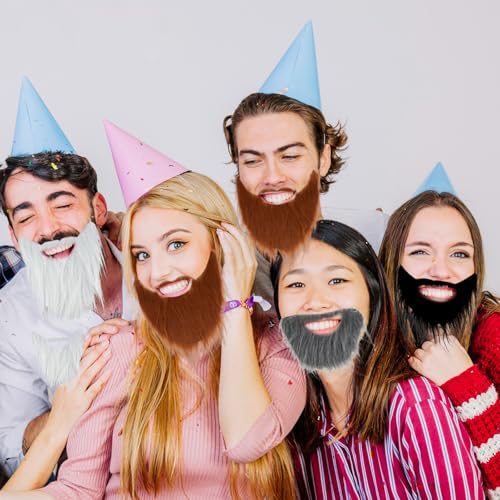 Tyqour 4 Stück Schnurrbart zum Ankleben Fake Bart zum Ankleben Schnauzer zum Ankleben Weihnachtsmann Bart Weiß Falscher Bärte Falscher Kostüm Whisker für Weihnachtsfeier Erwachsene Kinder