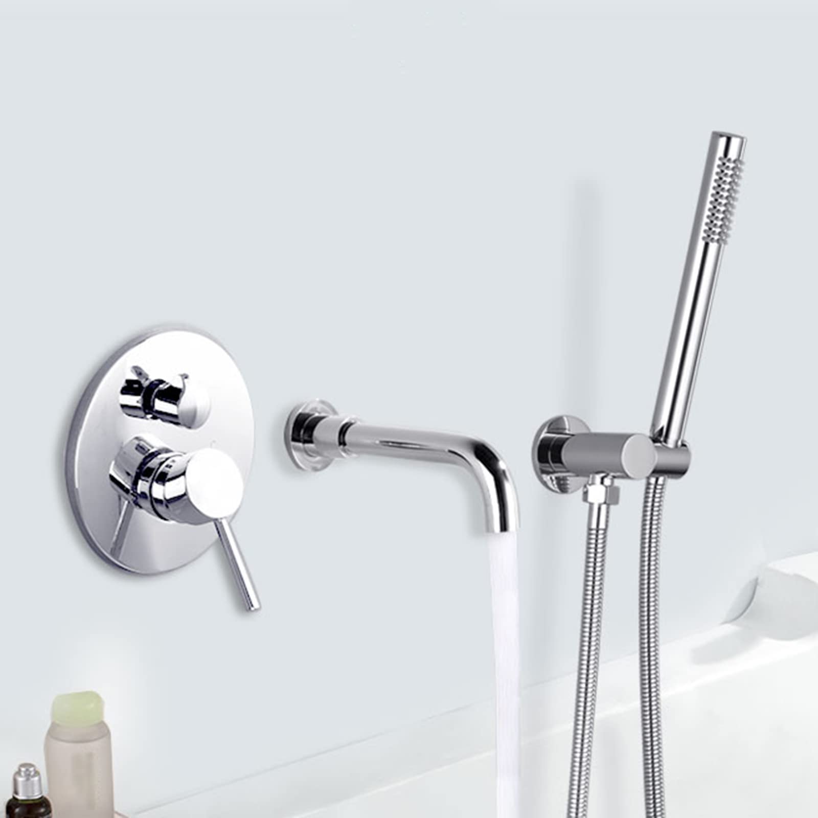 SnamicE Bath Mixer Shower Tap Swivel Bath Filler Spout Hot and Cold Wall Mounted Shower Attachment for Bath Taps Bifunctional Bathroom Water Filter Mixer Tub Tap, Chrome,Chrome