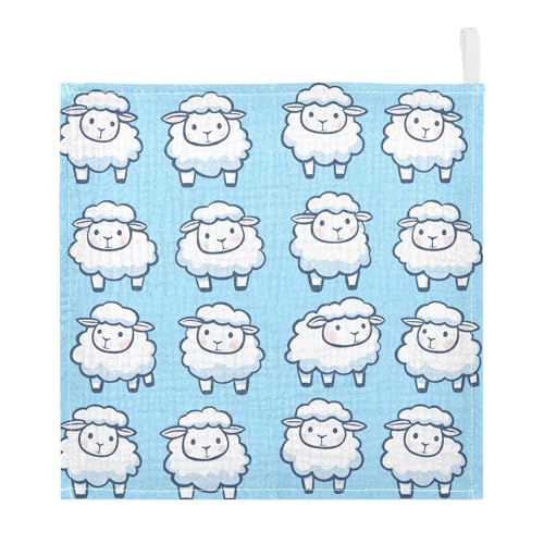vvfelixl Baby Muslin Washcloths Cartoon White Sheep with Blush Baby Burp Cloths Cotton Babys Face Towel for Newborn Infants Boys Girls Soft and Absorbent 11.8 X 11.8 in, 3 Pack