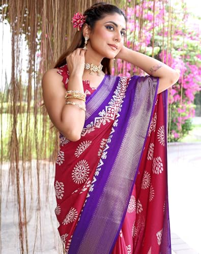 Image of Yashika Women's Dola jacquard Saree| Lightweight Digital Graphic Printed Saree for Women with Unstitched Blouse Piece