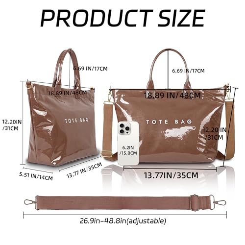 Image of GISMTR Large PVC Tote Bag for Women Letters Print Handbags Kraft Paper Shoulder Bag for Work Travel