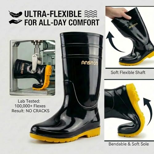 Image of Men's Black Waterproof PVC Slip - On Rain Boots - High & Mid Calf Styles, Ideal for Outdoor, Garden, Farm, Mud & Fishing, Comfortable, Durable, Easy to Clean