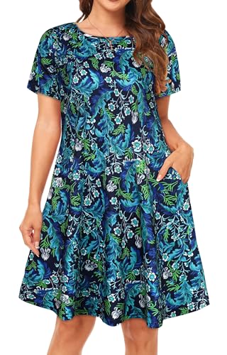 Image of Womens Summer Dresses Beach Casual Loose Tshirt Floral Short Sleeve Flowy Pockets Sundresses 2026