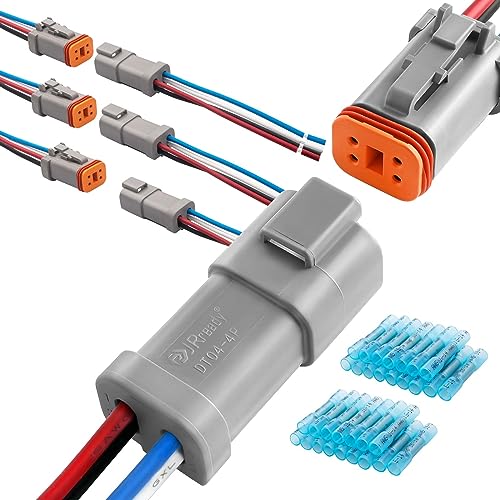 JRready ST9028 4Pin 4Sets Deutsch Connector Kit-DT Connector with 16AWG GXL Automotive Wire-Includes Heat Shrink Butt Connector-Ideal for Auto Wire Connection in Cars,Trucks Etc