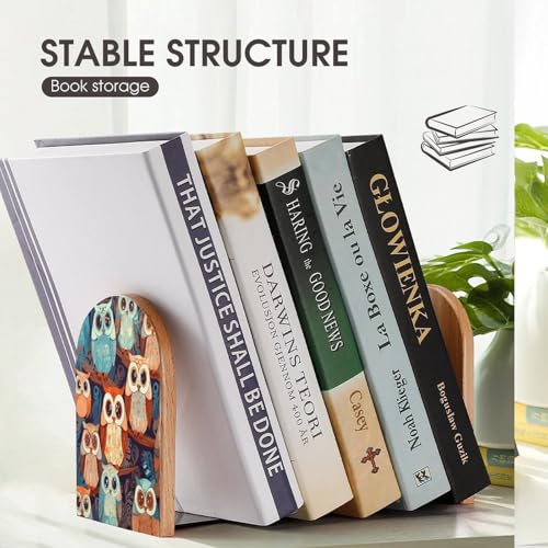 Sujetalibros de búho con base antideslizante y soporte de madera estable 8