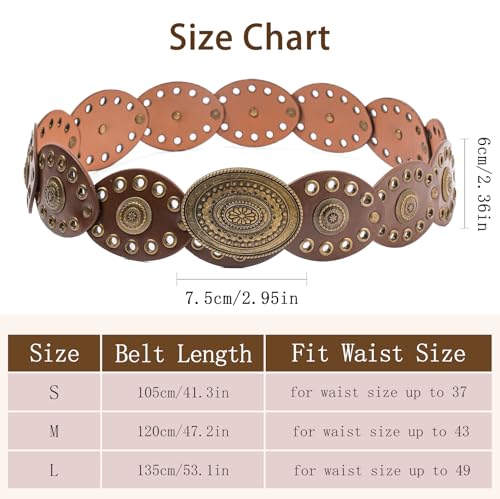 Western Belts for Women, Vintage Leather Belts Boho Waist Belts Concho for Dress Jeans Country Concert Outfit3