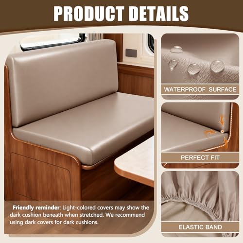 Image of SearchI PU Leather RV Dinette Cushion Covers, Stretch Camper Cushion Slipcovers for Travel Trailer Couch RV Booth Seat, Replacement Camper Sofa Chair Protector(1 Backrest Cover & 1 Bench Cover, Taupe)