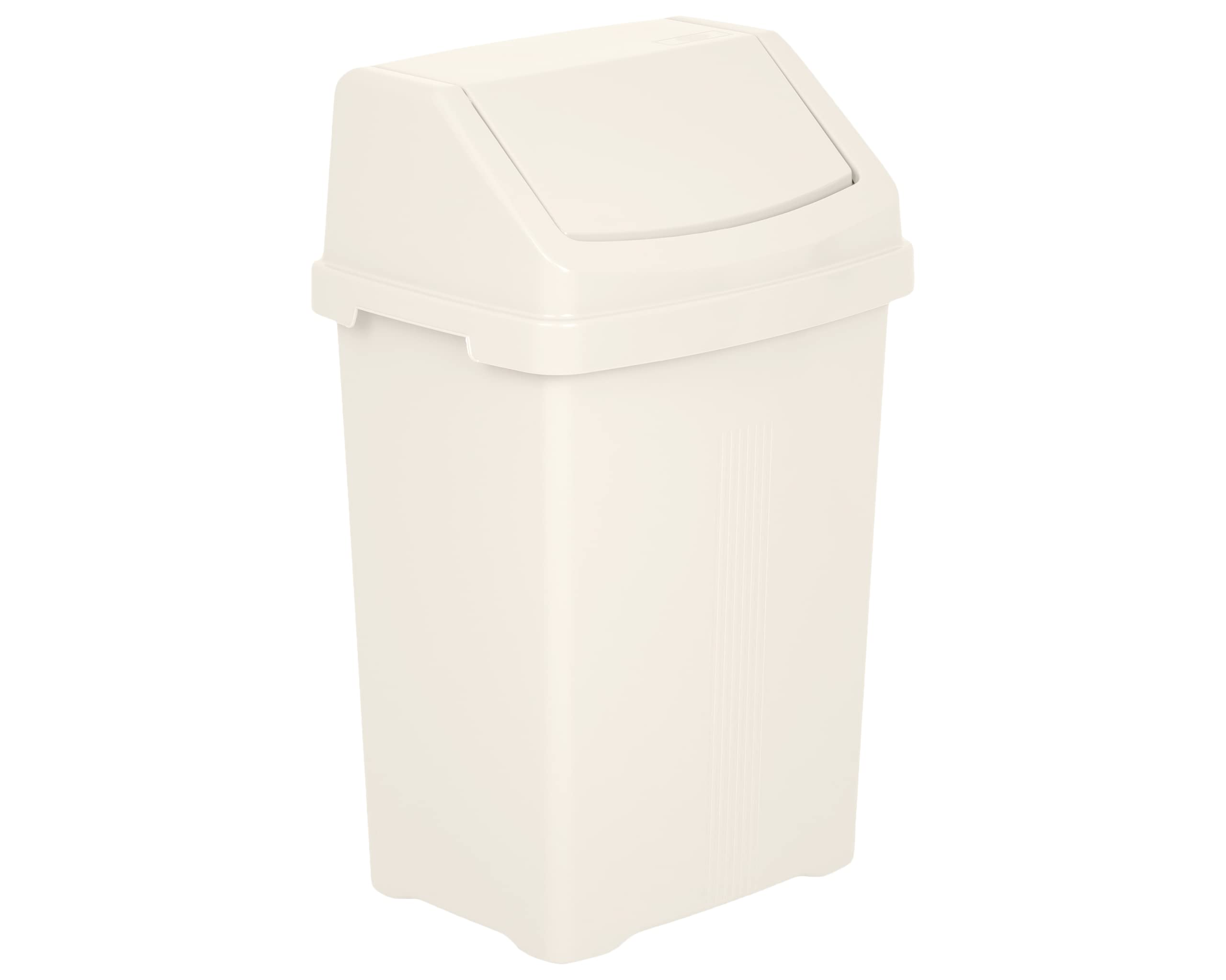 JMS we create smile (𝐒𝐞𝐭 𝐨𝐟 𝟐) Swing Bin Under Kitchen Cabinet Dust Bin Storage Bin Food Grade Plastic Swing Top Waste Rubbish Garden Compost Bin - Made in UK (Large (50 Litre), Soft Cream)