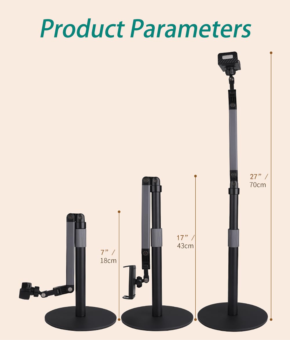 Soporte de teléfono resistente para grabación de video de escritorio para iPhone, con brazo de extensión, giro de 360°, para filmación, reuniones, cocina, pintura y manualidades